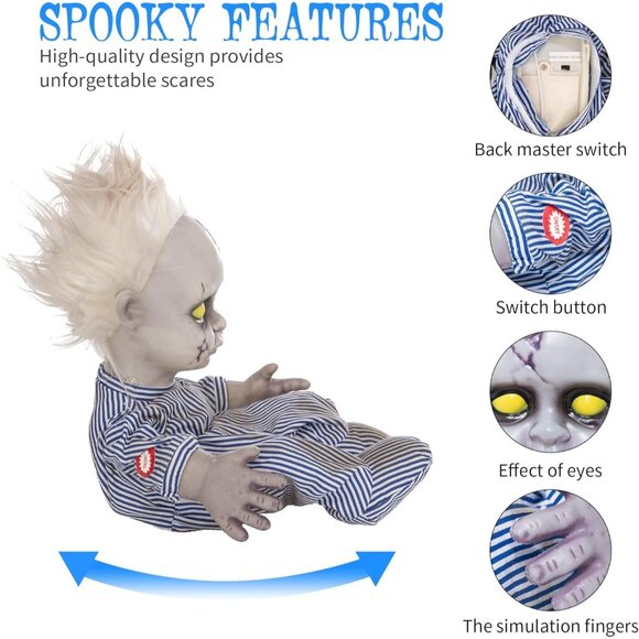 🆕11inch Halloween Creepy Doll Crying Baby Haunted House with Battery Operated - Picture 8 of 12